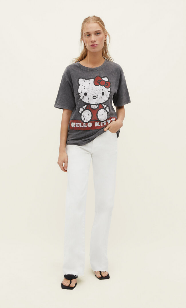 Stradivarius Shirt Hello Kitty Graumeliert M