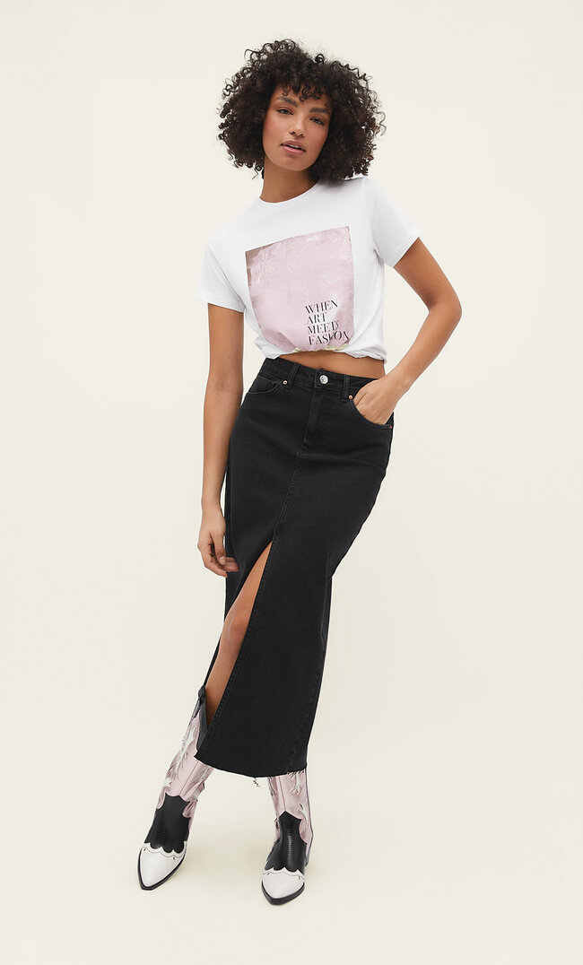 Stradivarius Shirt mit Folienprint Pastellrosa M