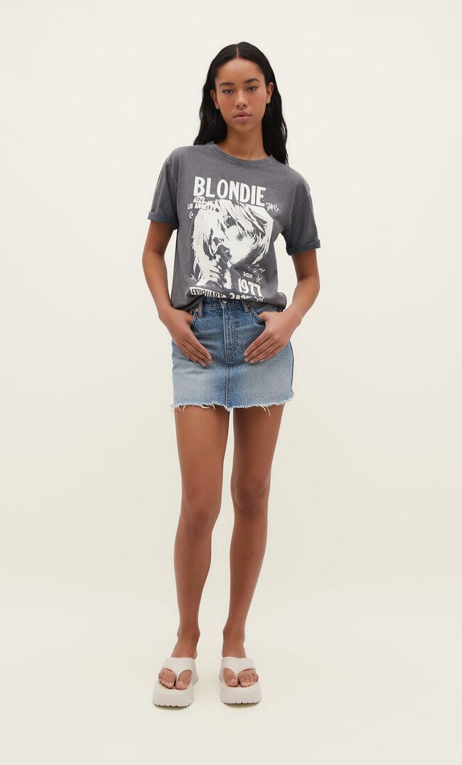 Stradivarius Shirt mit Blondie-Lizenz Graumeliert L