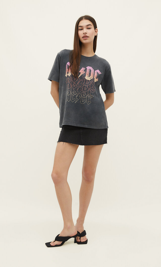 Stradivarius Koszulka Ac/Dc Ciemnoszary S