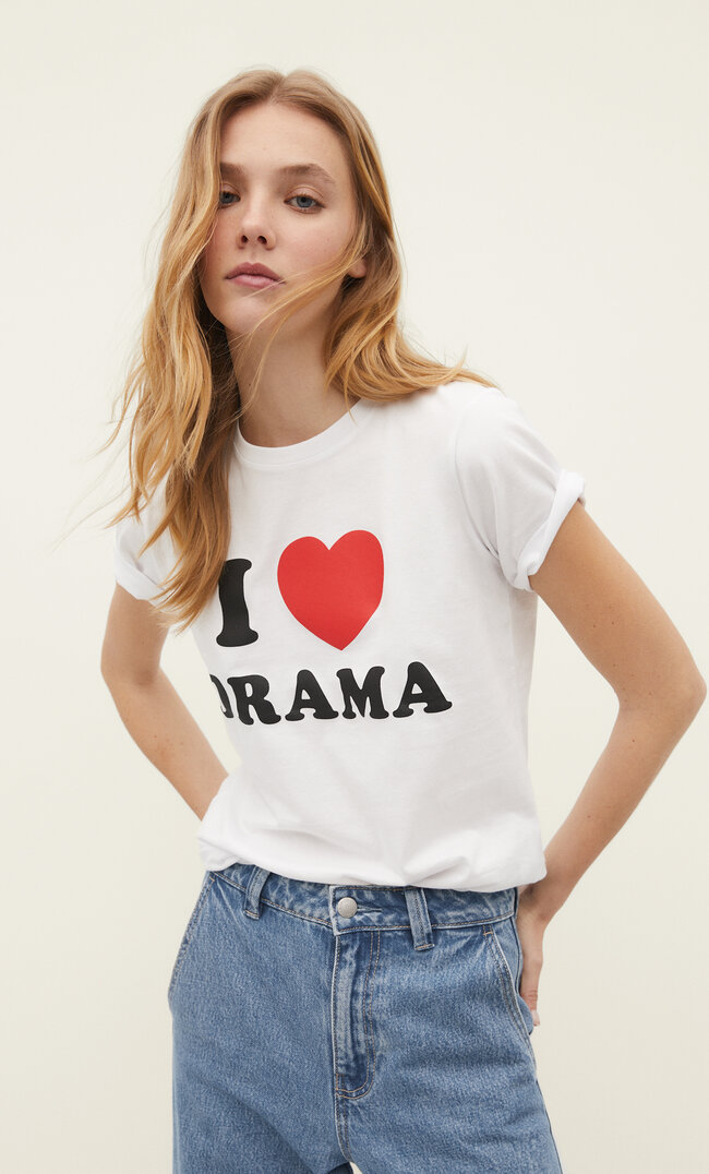 Stradivarius Shirt mit Print Weiß L