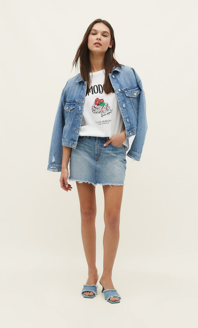 Stradivarius Shirt Mit Print Weiß Xl
