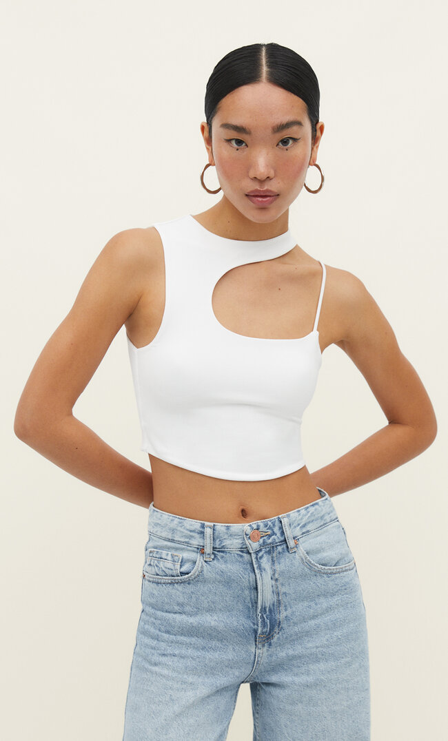 Stradivarius Asymetryczny top Biały L