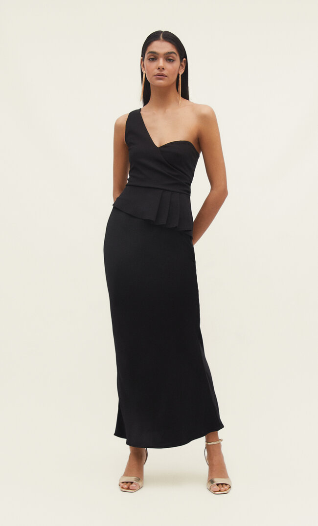 Stradivarius Top mit asymmetrischem Volant Schwarz M