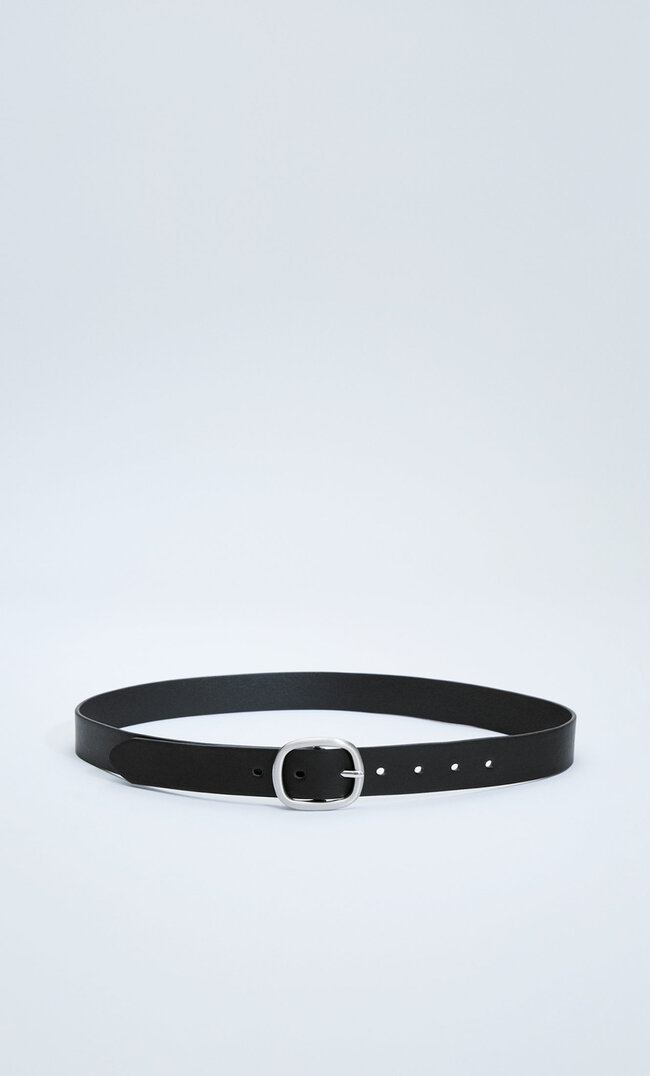 Stradivarius Curea Subțire Cu Cataramă Dreptunghiulară Negru 80 Cataramă imagine reduceri