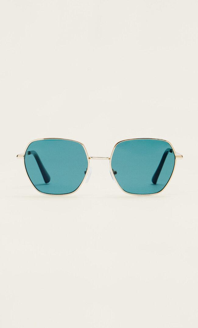 Stradivarius Sechseckige Metallbrille Olivgrün M