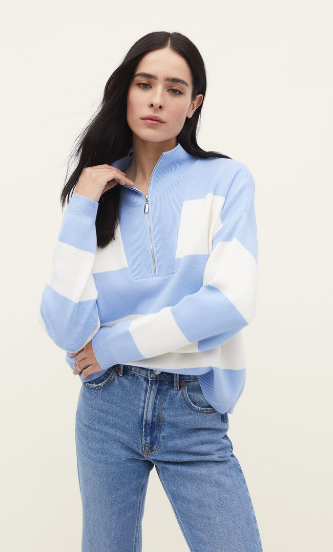 Stradivarius Sweter z dzianiny z suwakiem Błękitny M