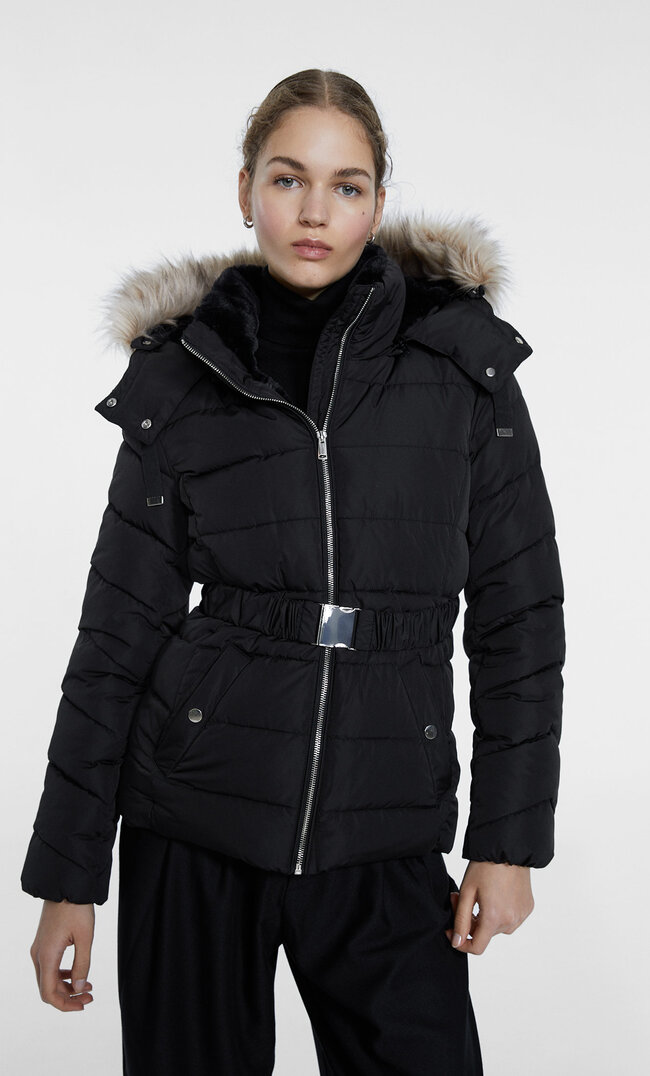 Stradivarius Steppjacke Mit Abnehmbarer Kapuze Schwarz S