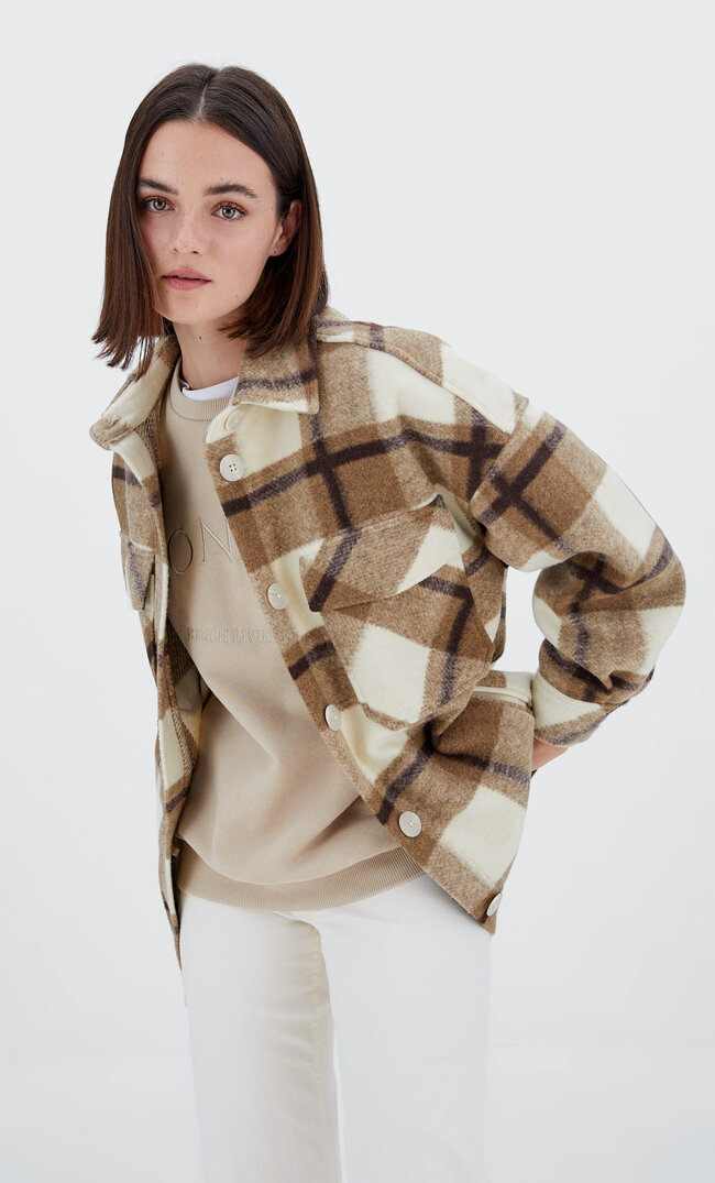 Stradivarius Hemdjacke Mit Karomuster Mittelbeige M