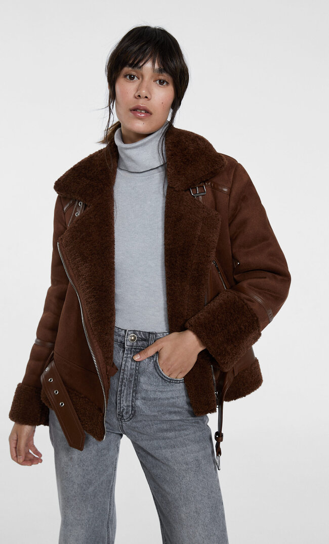 Stradivarius Geacă Biker Cu Două Fețe Maro Xs Biker imagine reduceri