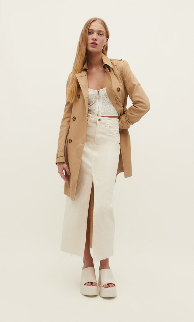 Stradivarius Kurzer Trenchcoat Beige Xl