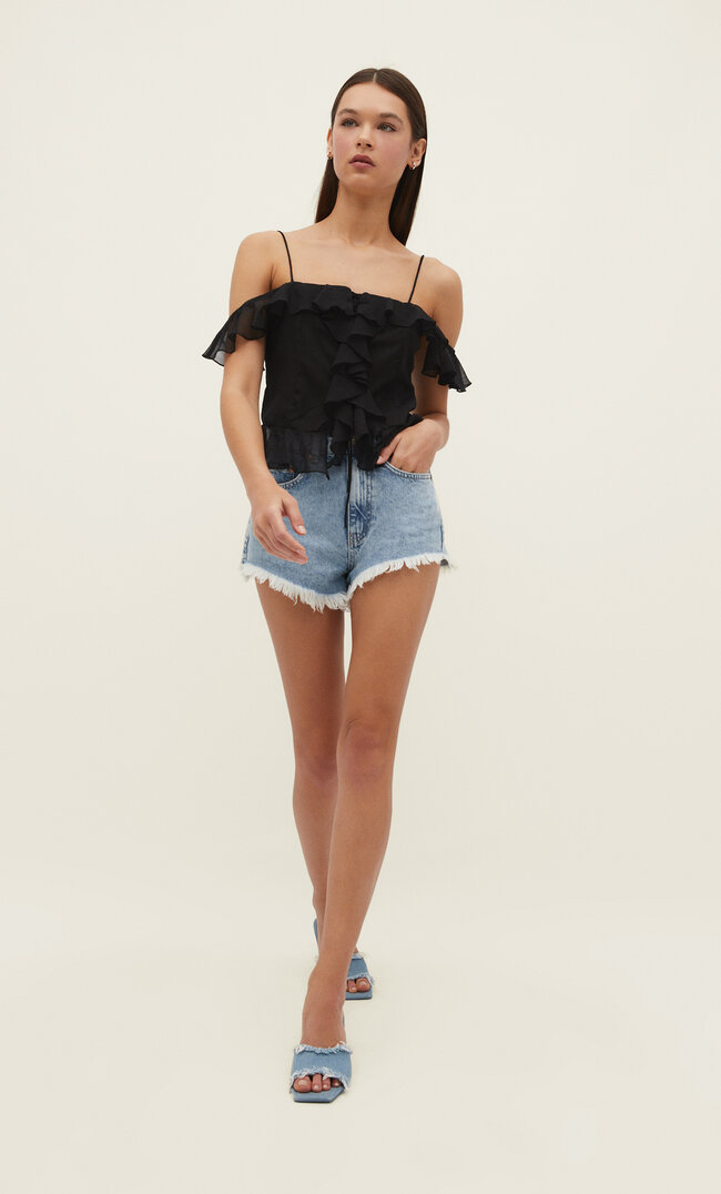 Stradivarius Top mit freier Schulter Schwarz S