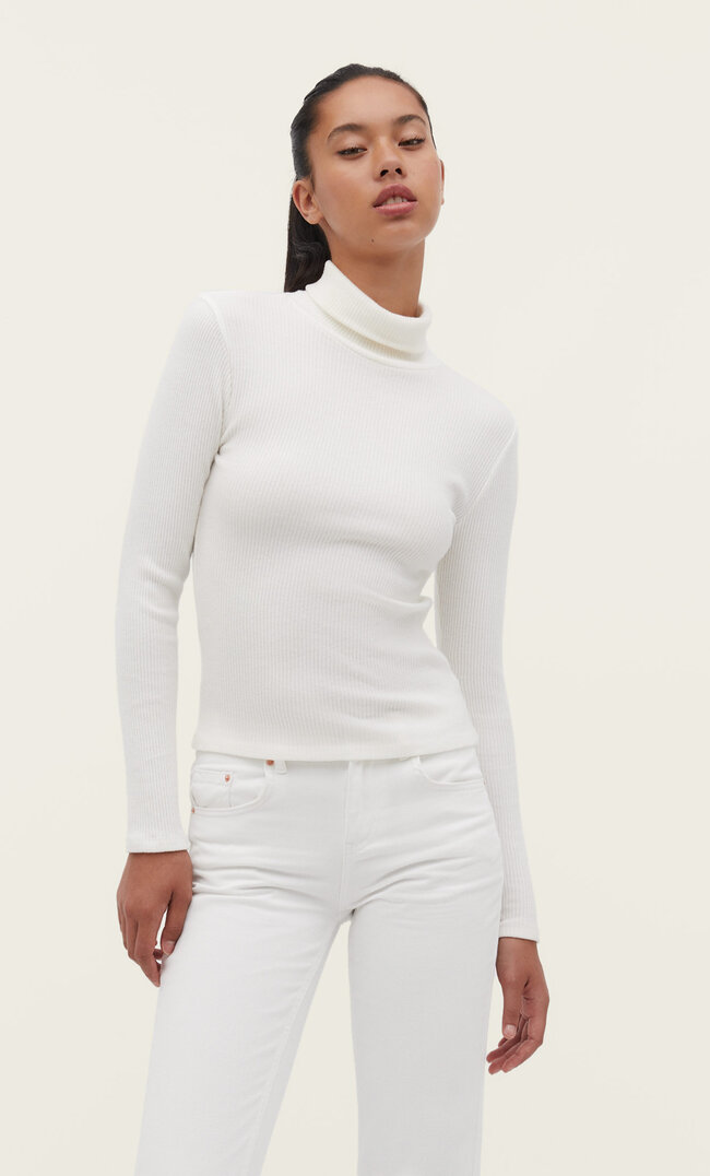 Stradivarius Aufgerautes Shirt Mit Rollkragen Ecru M