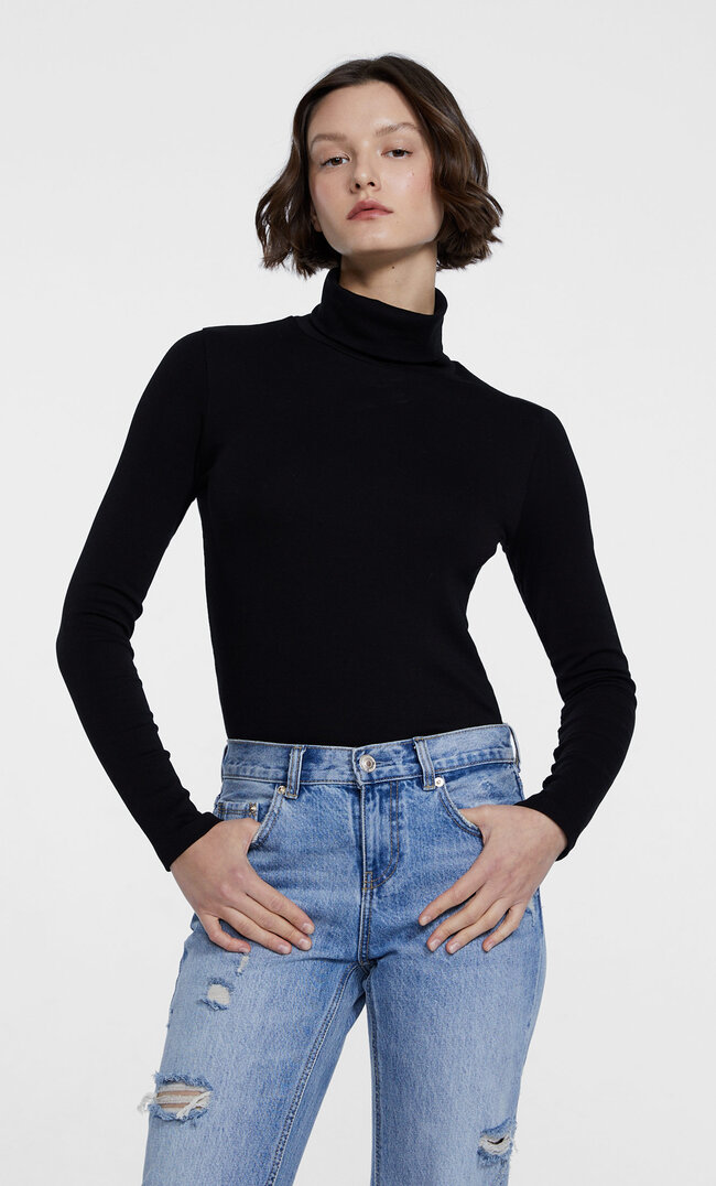 Stradivarius Shirt Mit Rollkragen Schwarz Xs