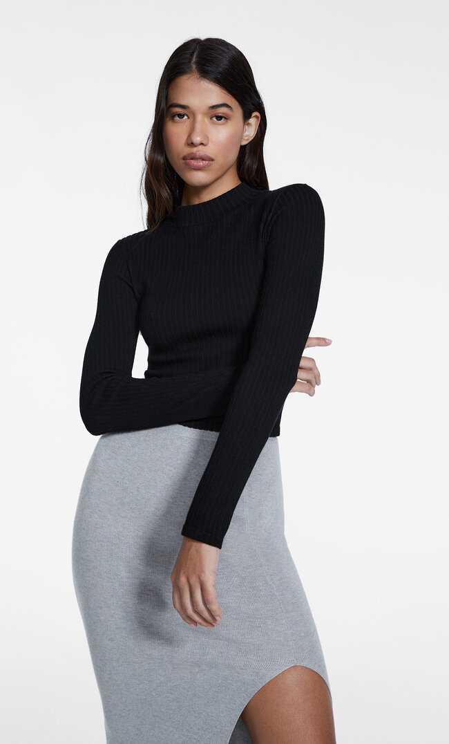 Stradivarius Bluză Perkins Structurată Fără Cusături Negru Xs Bluză imagine megaplaza.ro