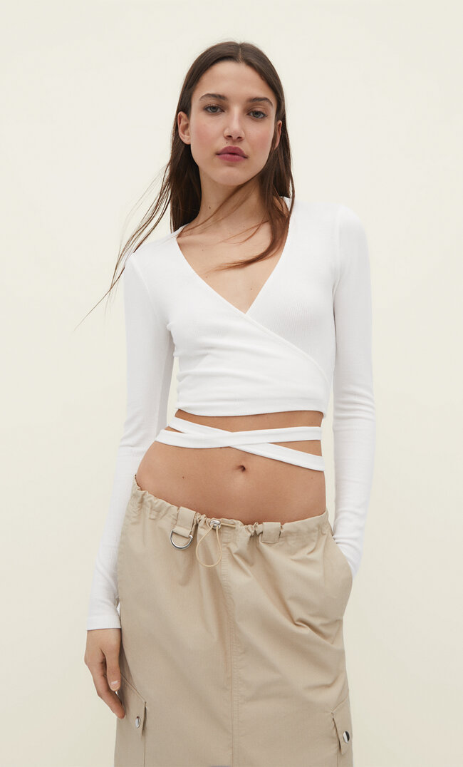 Stradivarius Top Im Ballerinastil Ecru Xs