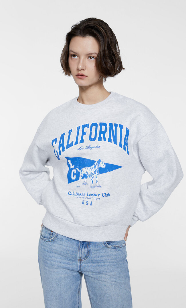 Stradivarius Basic-Sweatshirt mit Print Grau Melange S