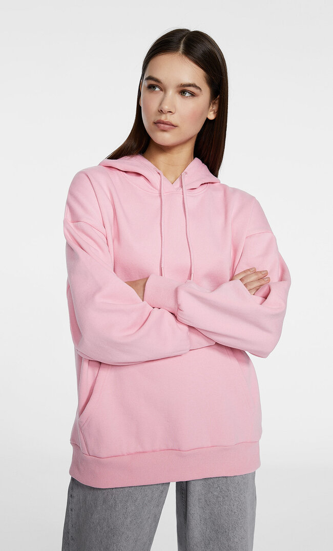 Stradivarius Aufgerauter Oversize-Hoodie Kaugummirosa Xl