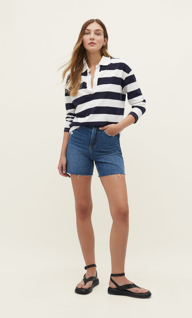 Stradivarius Tricou Polo Cu Dungi Albastru Închis Xs Albastru imagine megaplaza.ro