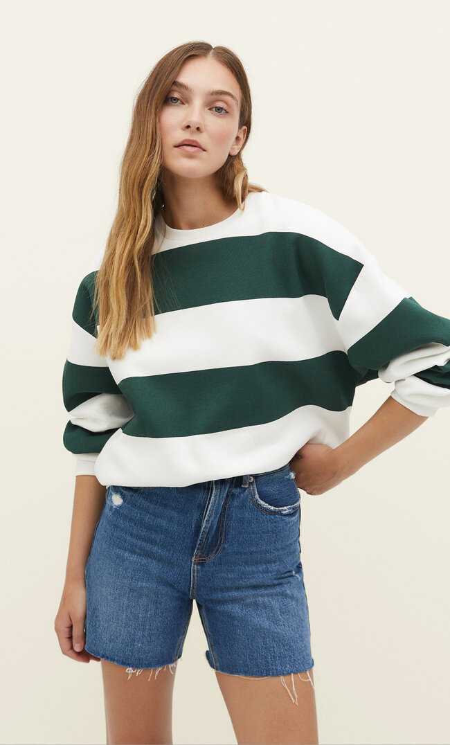Stradivarius Bluza w paski Butelkowo-zielony XS