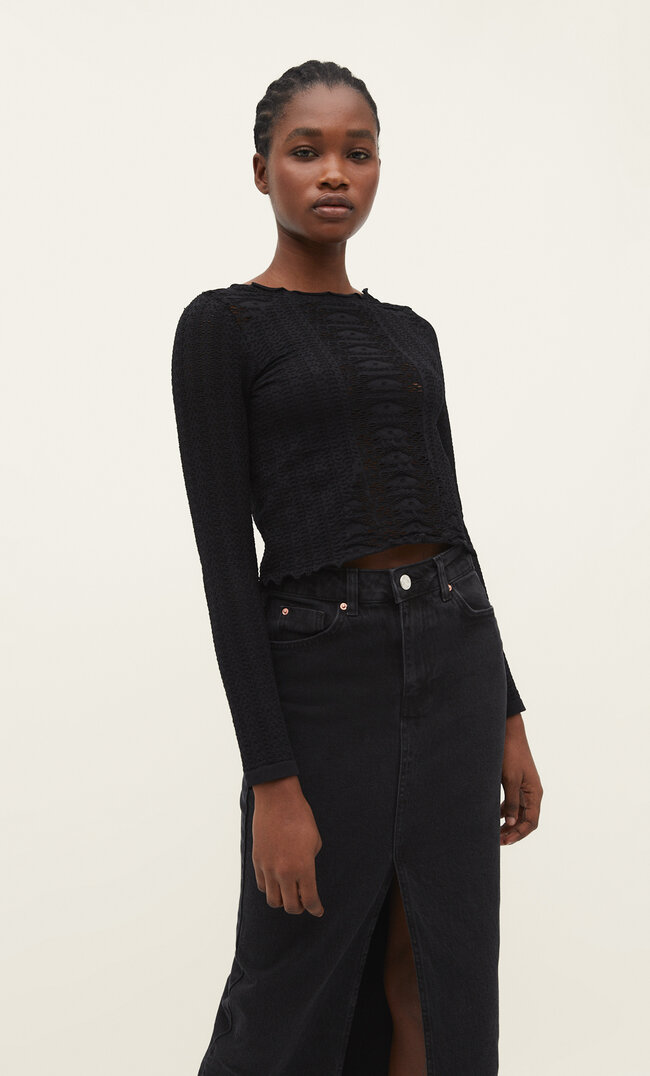 Stradivarius Nahtloses Shirt mit Lochmuster Schwarz L