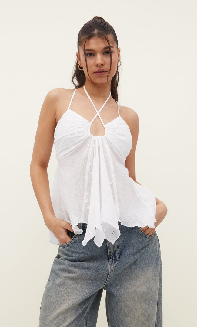 Stradivarius Neckholder-Top Weiß L
