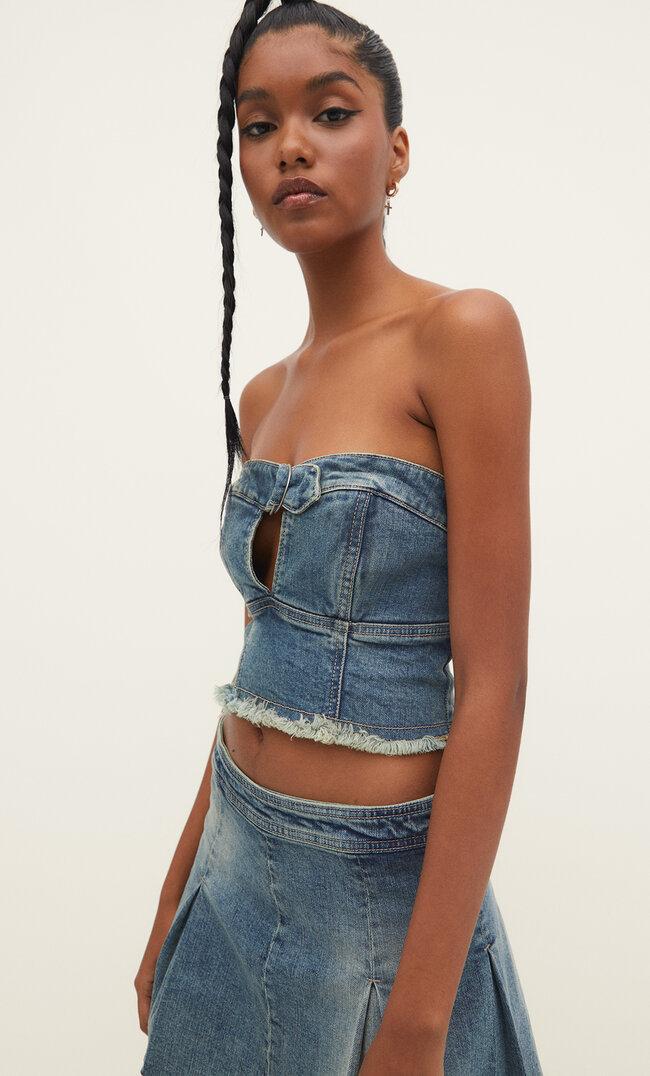 Stradivarius Jeans-Top mit Cut-outs Jeansblau M