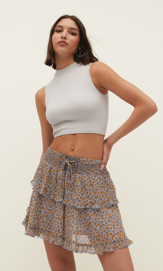 Stradivarius Spódnica z falbaną Khaki XS