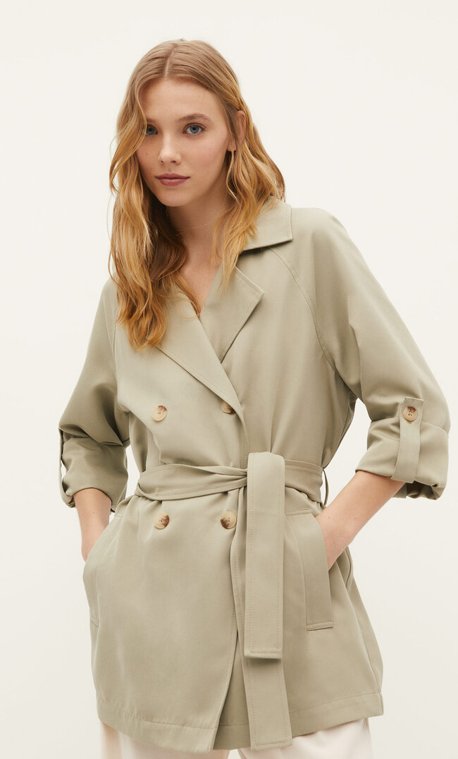 Stradivarius Trenci Fluid Scurt Kaki L Fashion-FEMEI-Paltoane-3936 imagine reduceri