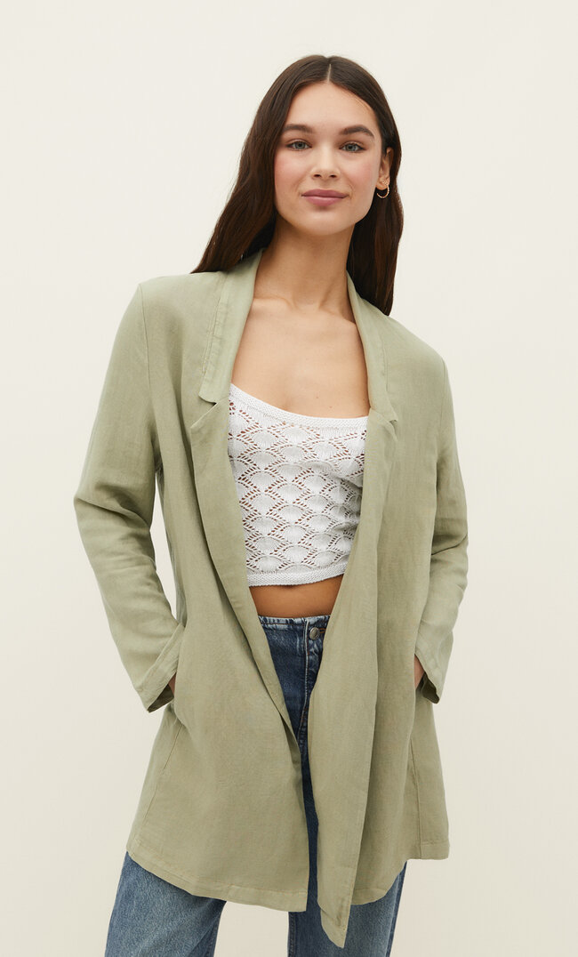 Stradivarius Luźna marynarka z lnu Khaki L
