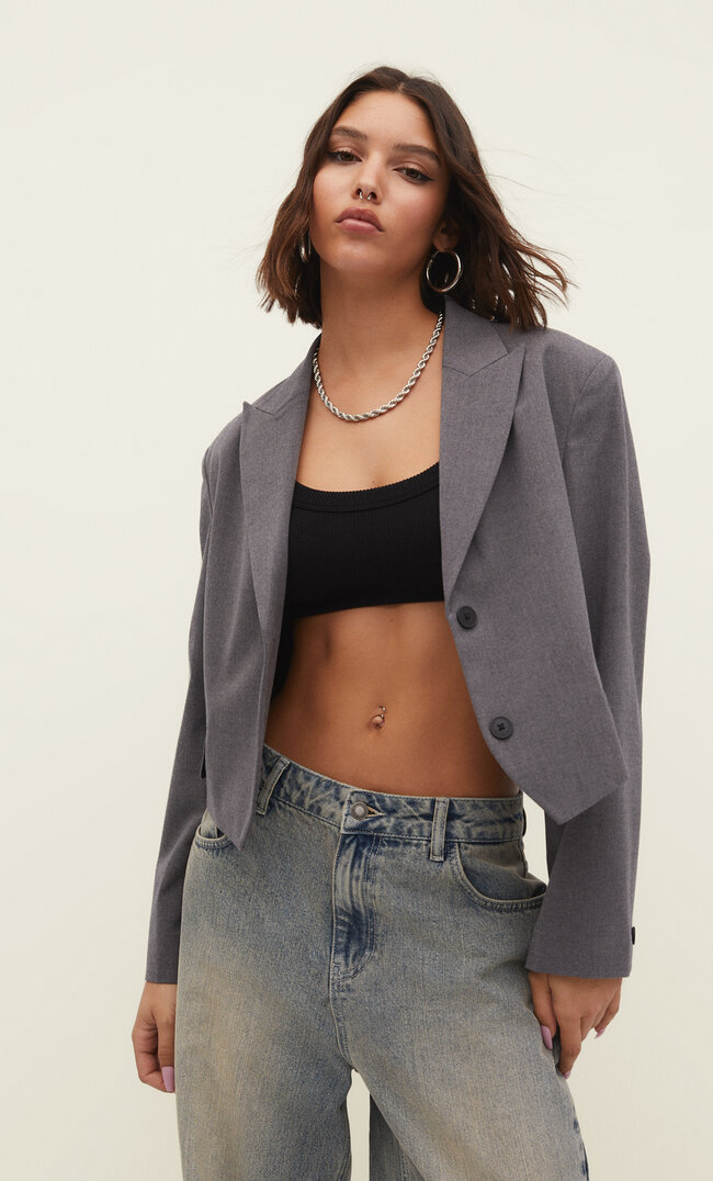 Stradivarius Cropped-Blazer Schwarz S