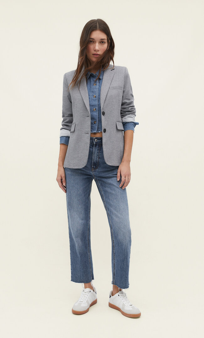 Stradivarius Strickblazer Grau Melange L