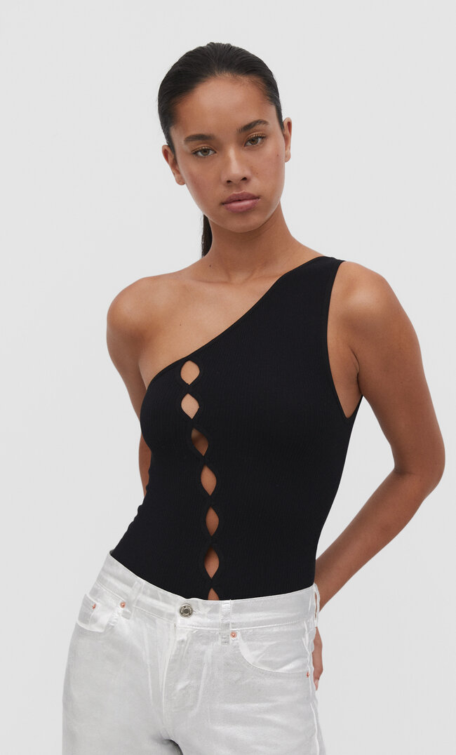 Stradivarius Asymmetrischer Body mit Cut-outs Schwarz XL