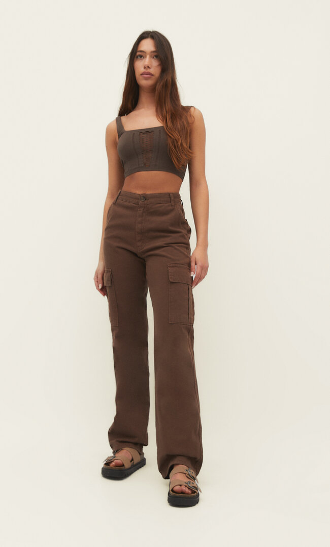Stradivarius Pantaloni Cargo Straight Maro 38 Cargo imagine reduceri