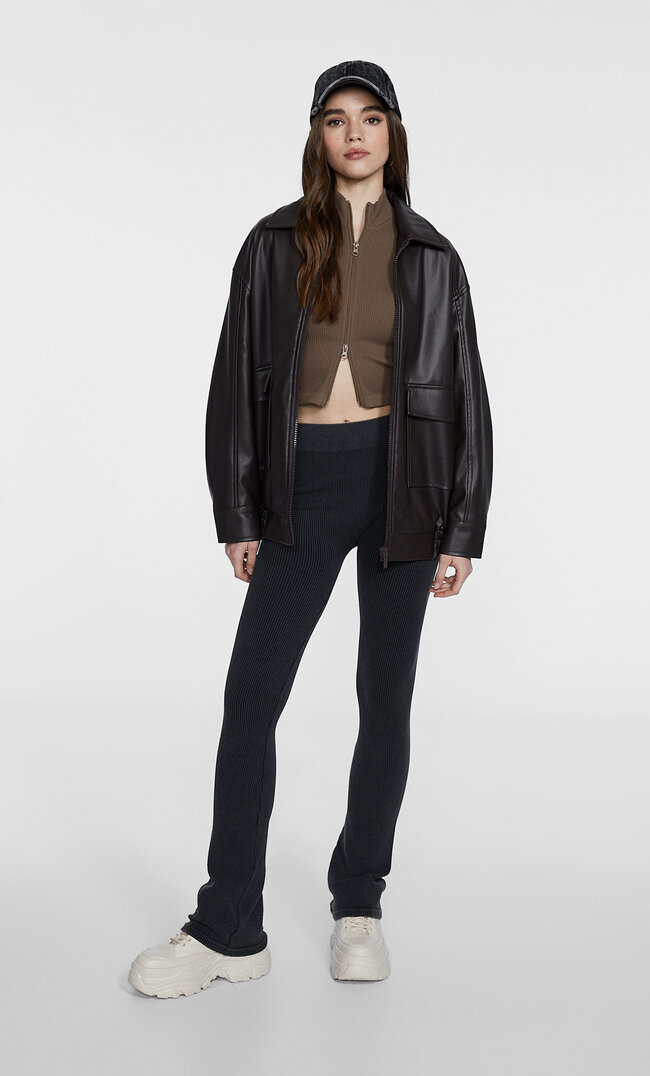 Stradivarius Nahtlose Legging-Schlaghose Grau M