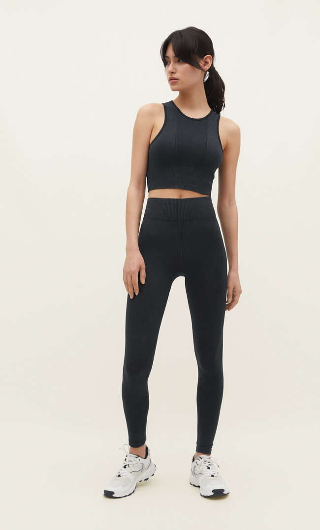 Stradivarius Sportowe Legginsy Z Efektem Sprania Ciemnoszary Xs
