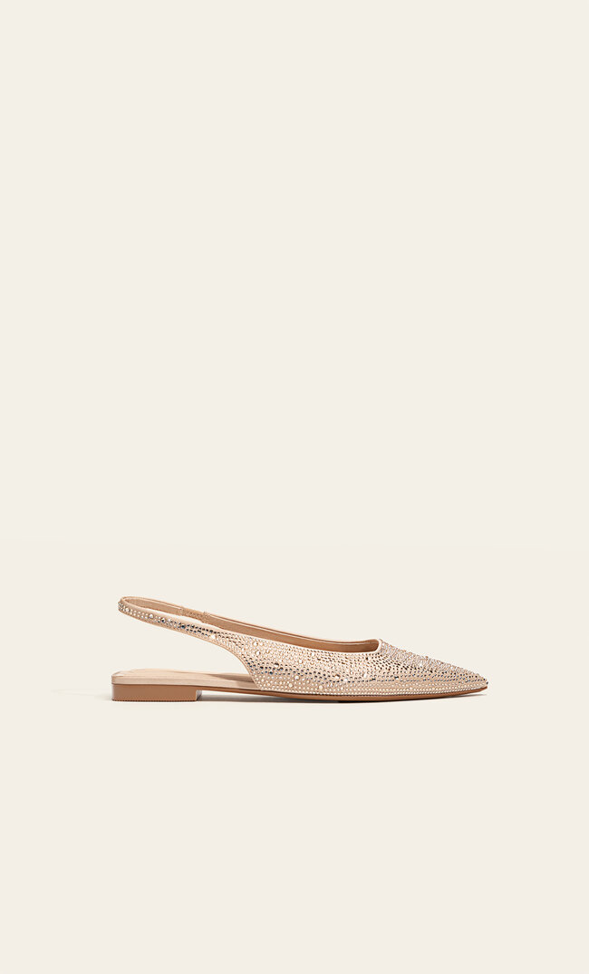 Stradivarius Flache fersenfreie Schuhe mit Glitzer BEIGE 40