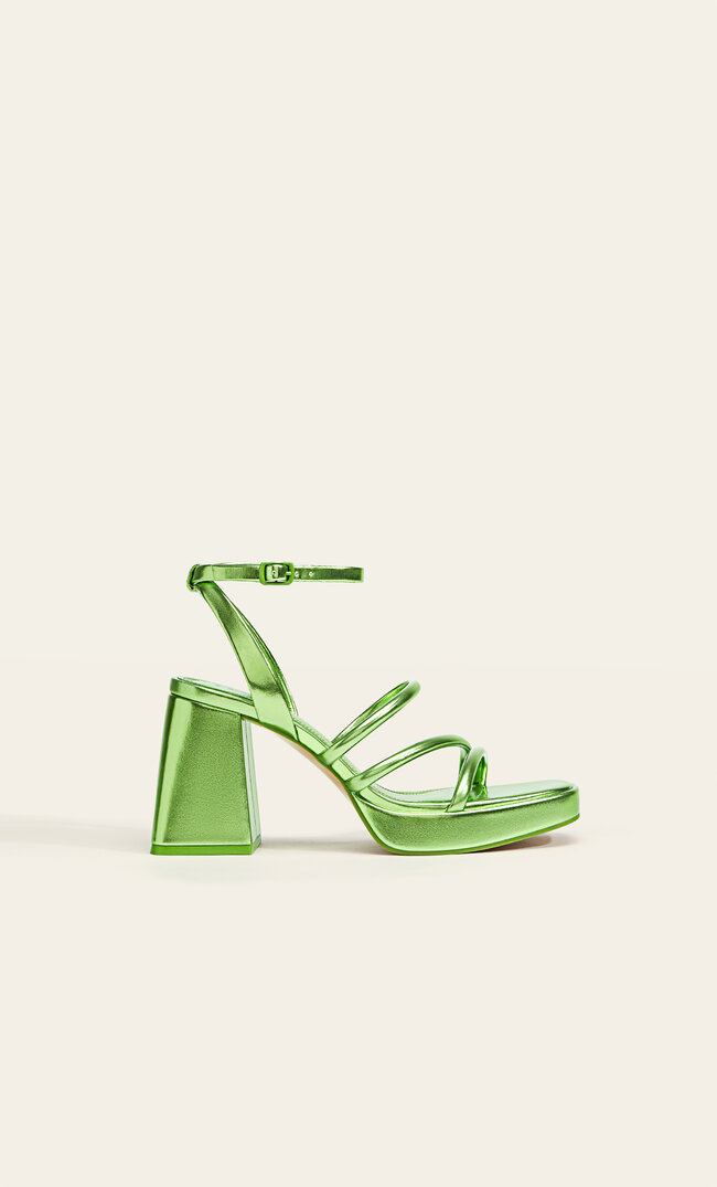 Stradivarius Sandale Metalizate Cu Barete Și Platformă Verde 39 Barete imagine reduceri