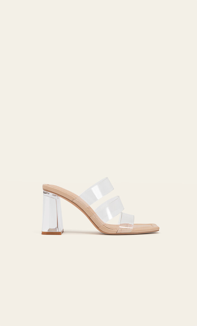 Stradivarius Sandale Din Vinilin Cu Toc Natural 41 Din imagine reduceri