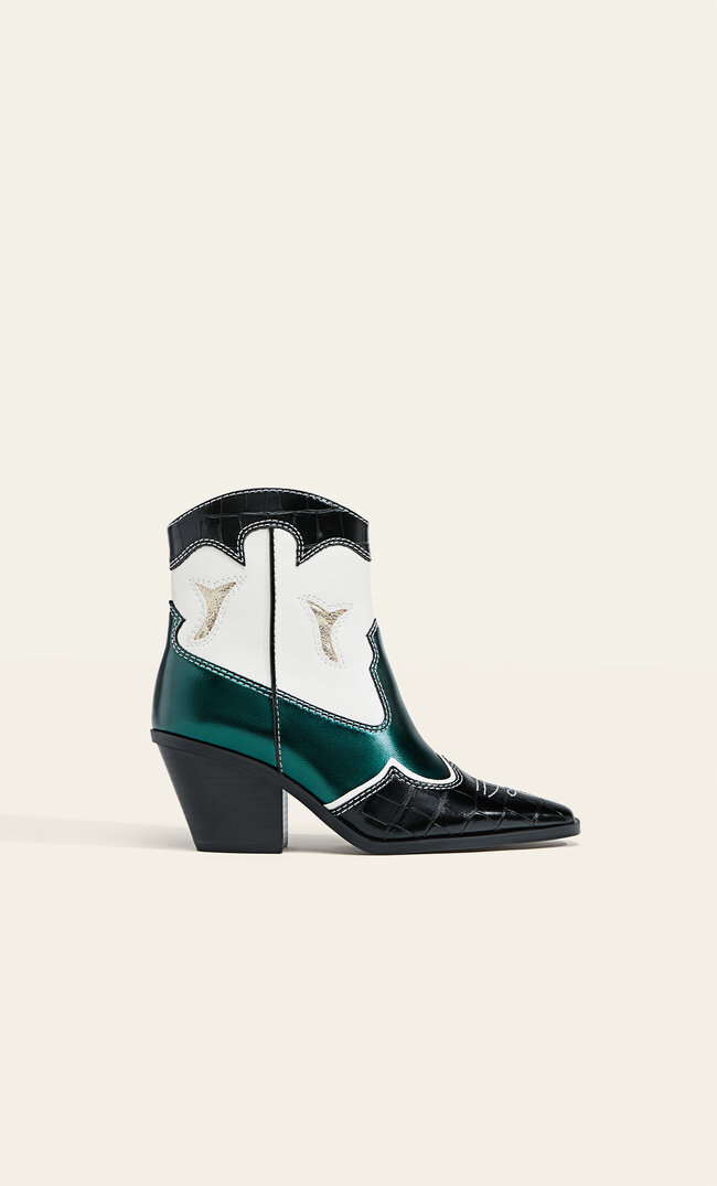 Stradivarius Botine Cowboy Metalizate Fantezie Combinat 37 Botine imagine reduceri