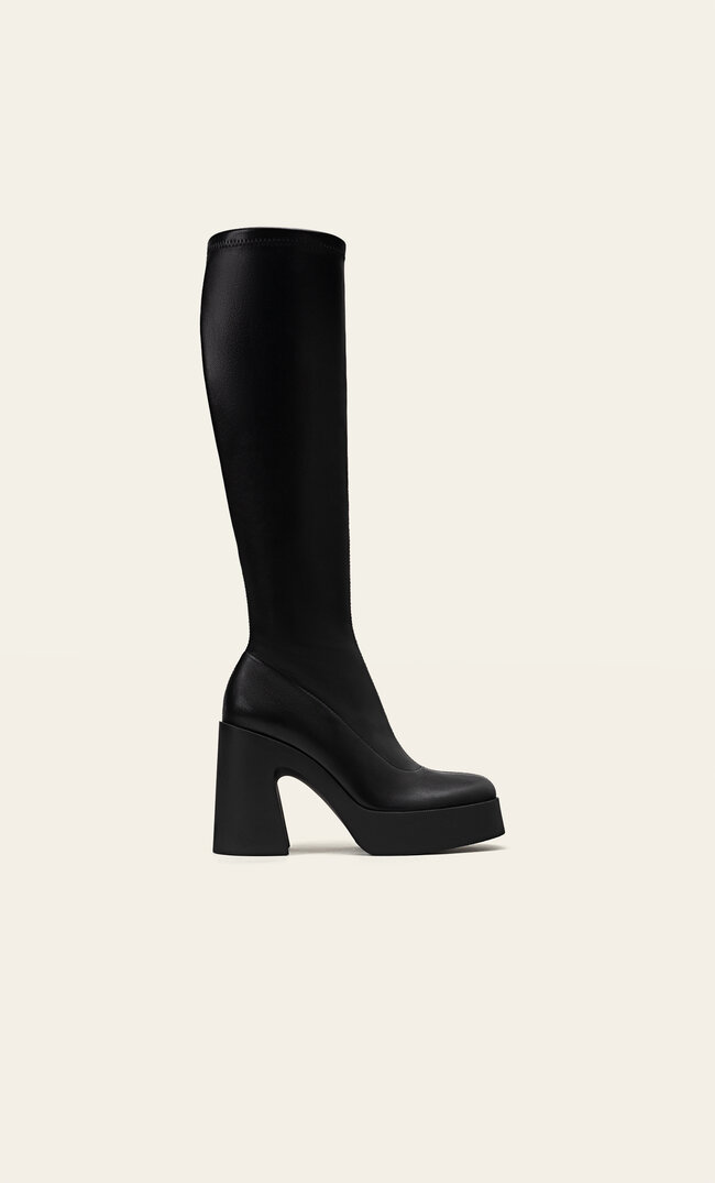 Stradivarius Cizme Stretch Cu Toc Negru 39 Cizme imagine reduceri