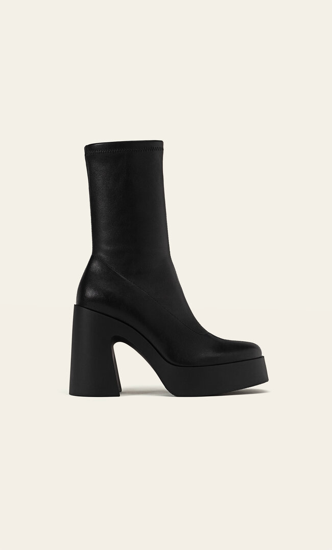 Stradivarius Botine Stretch Cu Toc Și Platformă Negru 39