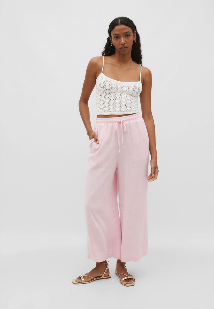 Stradivarius Culotte mit Leinenanteil Pastellrosa XL