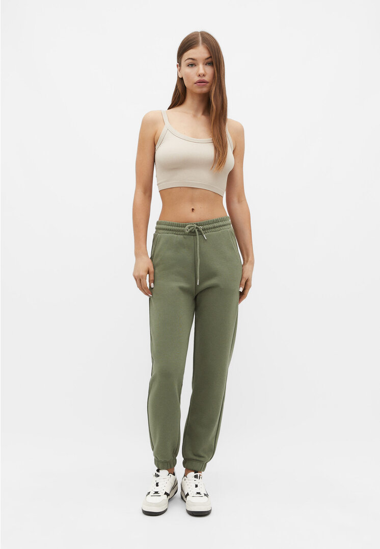 Stradivarius Spodnie jogger z dzianiny dresowej Khaki L