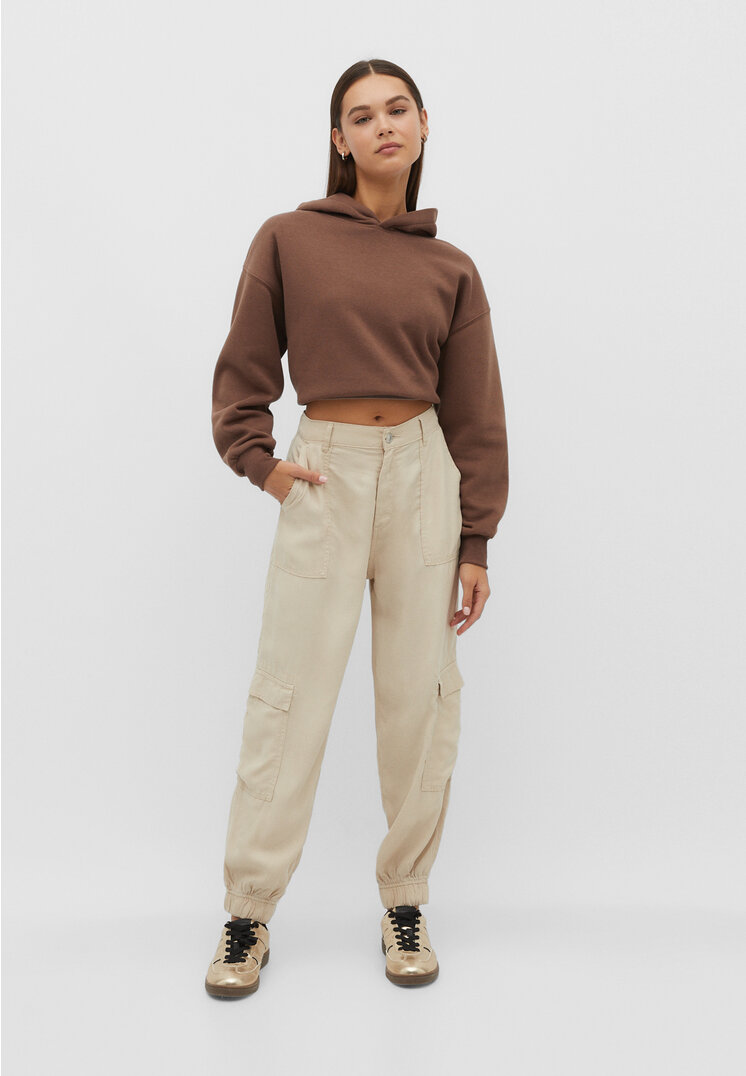 Stradivarius Fließende Cargohose Steingrau XL