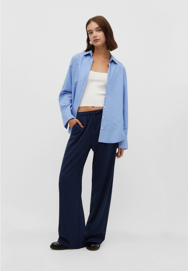Stradivarius Lange, fließende Stoffhose Marineblau S