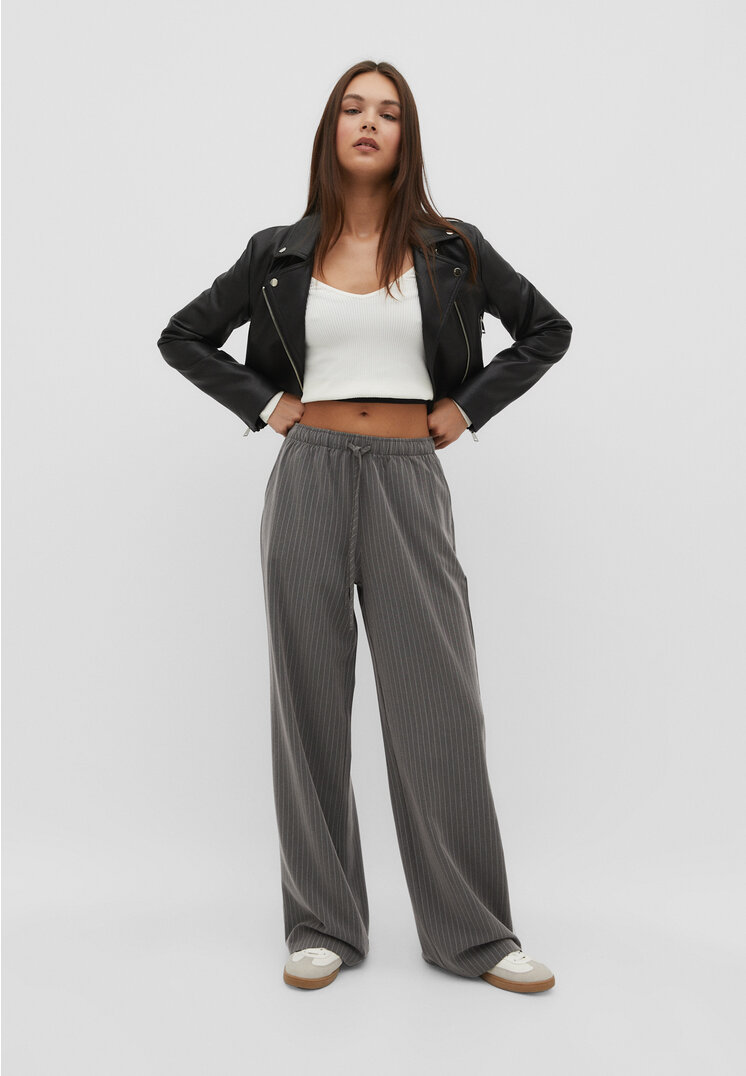 Stradivarius Lange, fließende Stoffhose Grau Melange XL