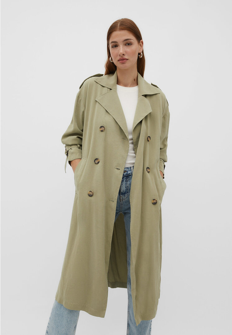 Stradivarius Langer, fließender Trenchcoat Khaki M