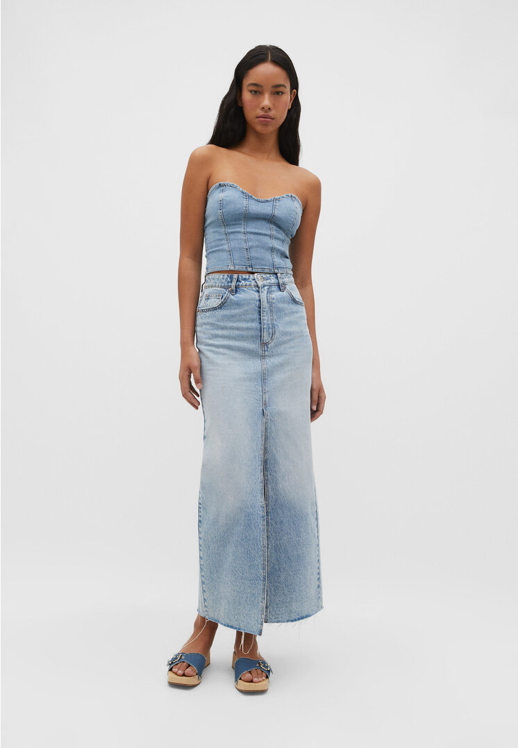 Stradivarius Jeans-Bustier-Top Jeansblau XL