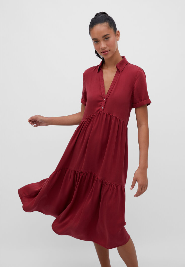 Stradivarius Midihemdkleid aus Lyocell Granatrot XS